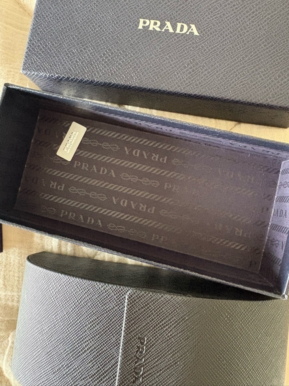 Prada Black Textured Eyewear Case with Navy Box - Picture 4 of 4